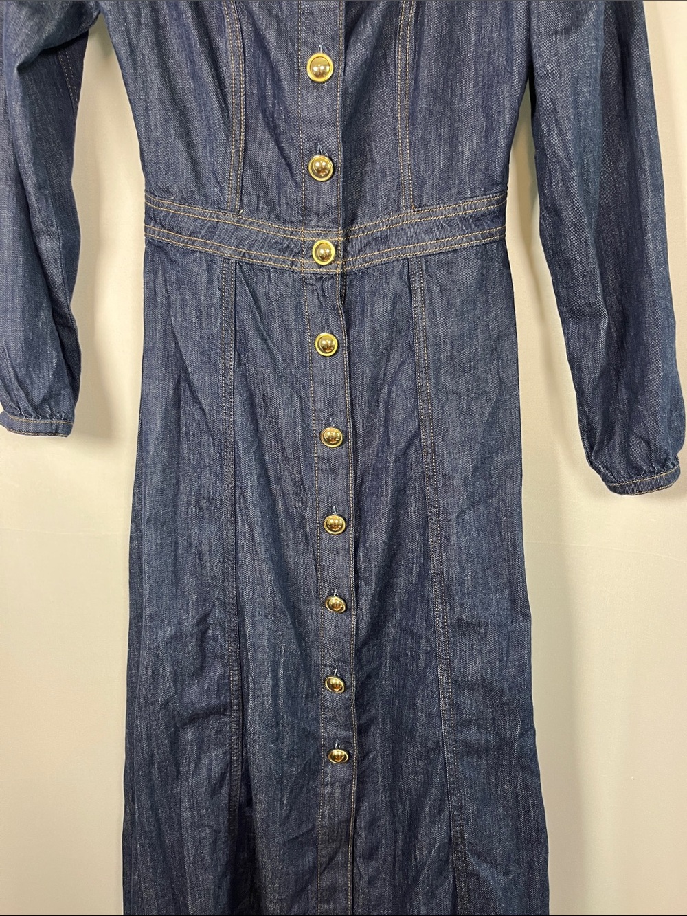Reformation NWT Celeste long sleeve button front denim midi dress cotton sz 2 - Picture 5 of 9